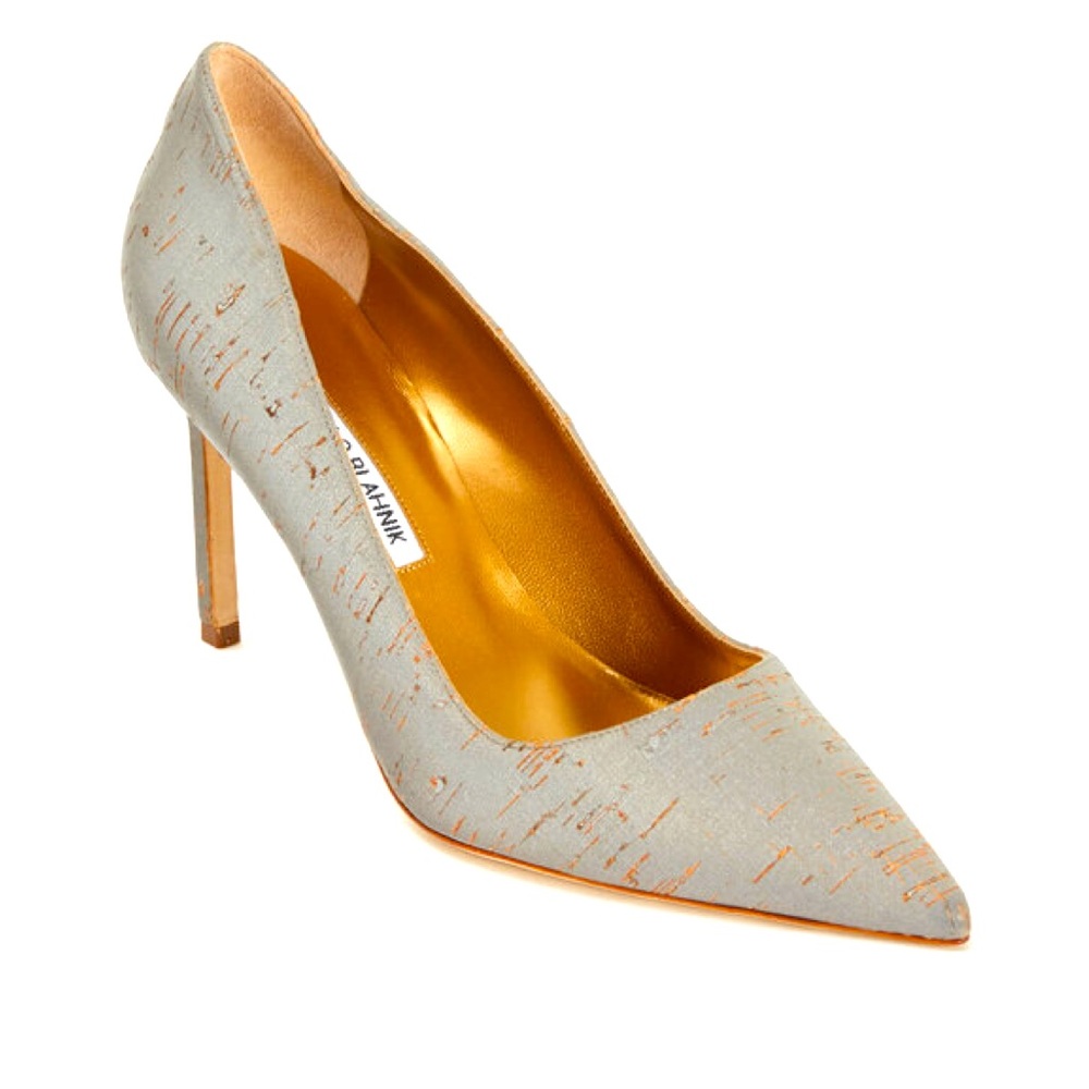 Manolo Blahnik BB Gray Metallic Cork Heel